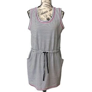 Kiwi & Punch Black White Striped Cinched Waist Sleeveless Summer Casual …